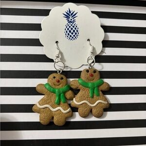 Unique Vintage Green-Scarf Gingerbread Dangle Earrings
